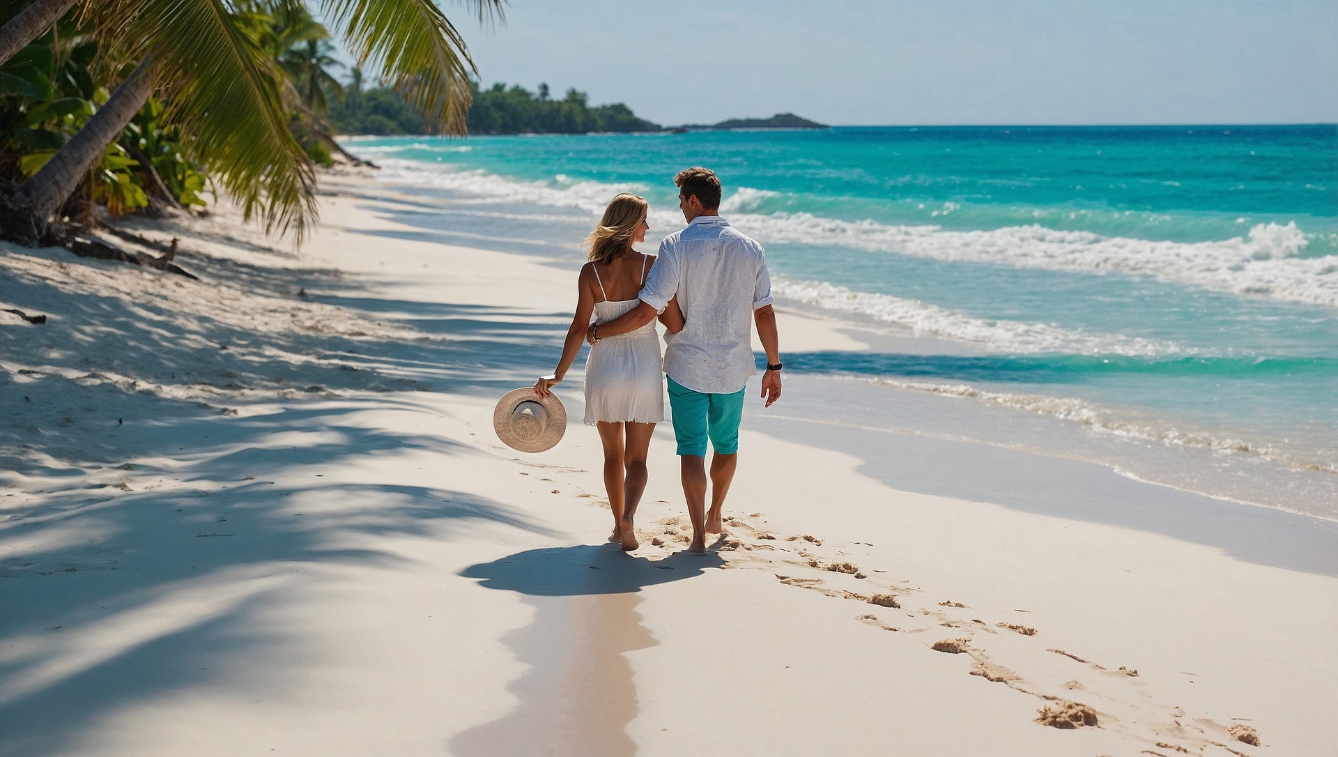 couple enjoying thier beach walking safari